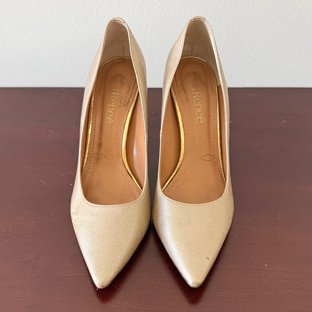J.Renee Shimmery Champagne Pointed Toe Pumps 9 Narrow